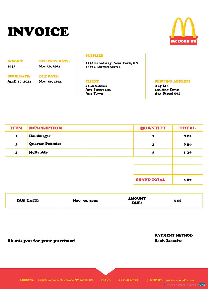 Download USA Mcdonald’s invoice template Photoshop template